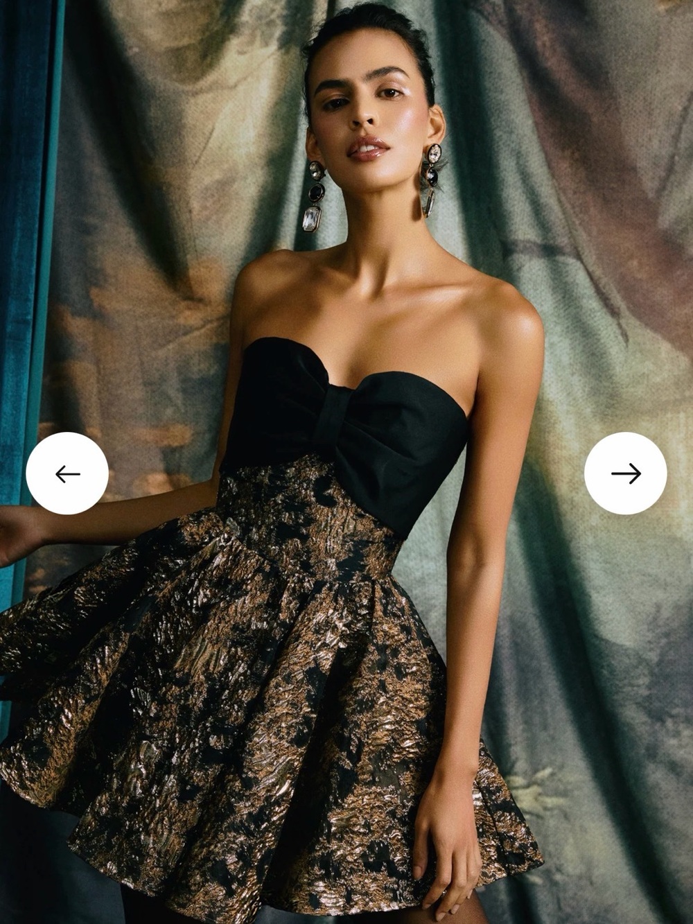 SAU LEE Jolene Strapless Metallic Floral Party Dress in Brown and Gold